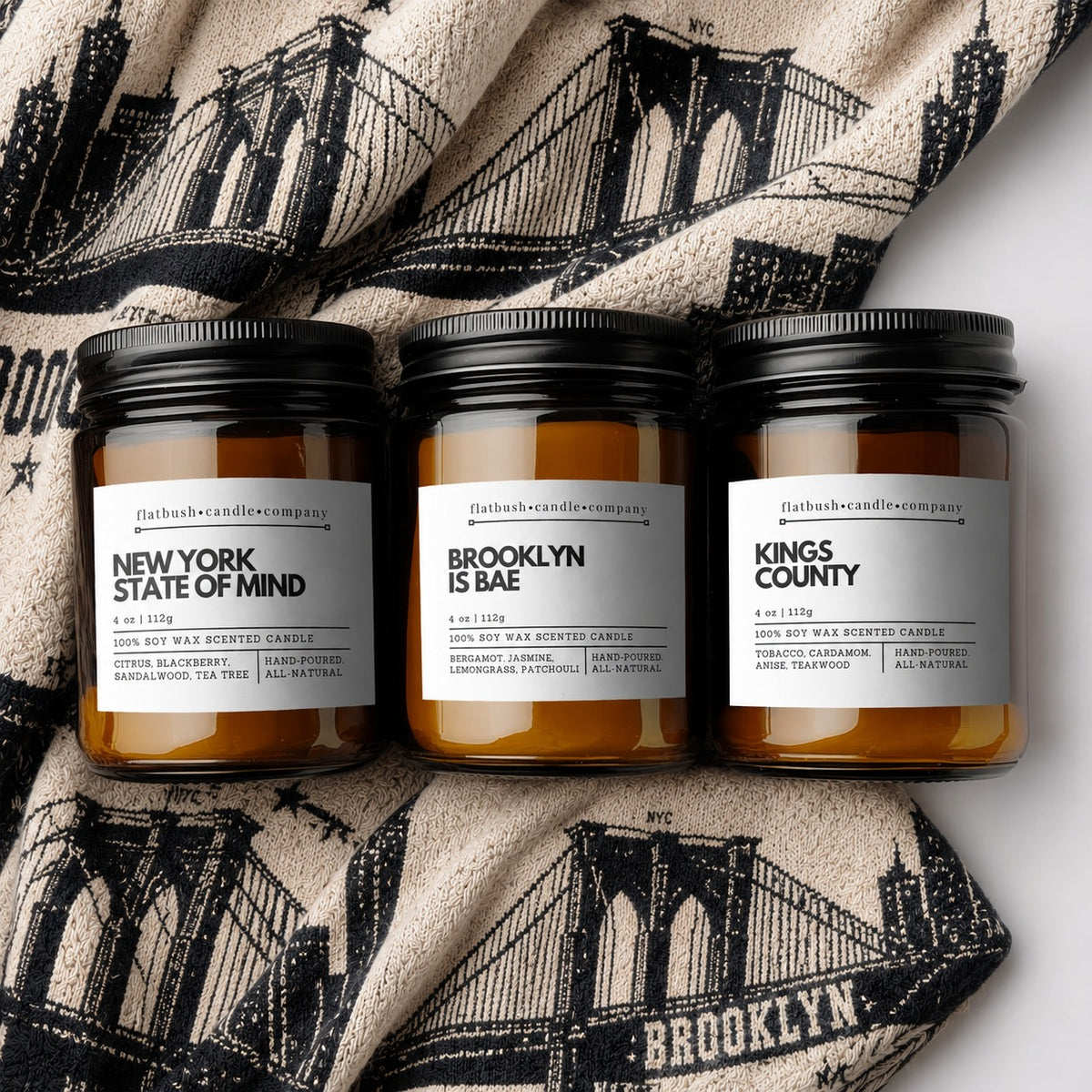 Brooklyn Core candle gift set: New York State of Mind, Brooklyn is Bae and Kings County 4 oz soy candles