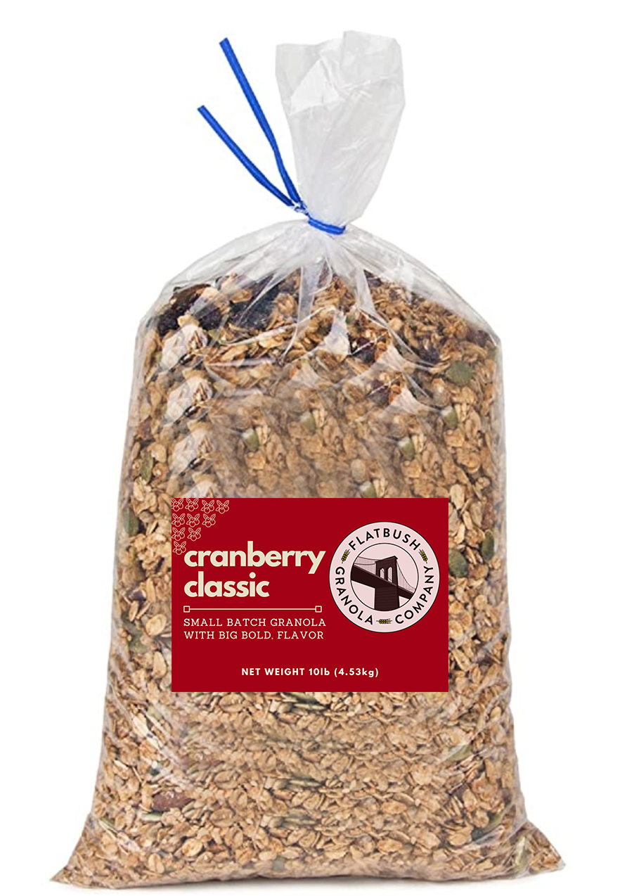10lb Bulk bag of Flatbush Granola pouch of Cranberry Classic against white background