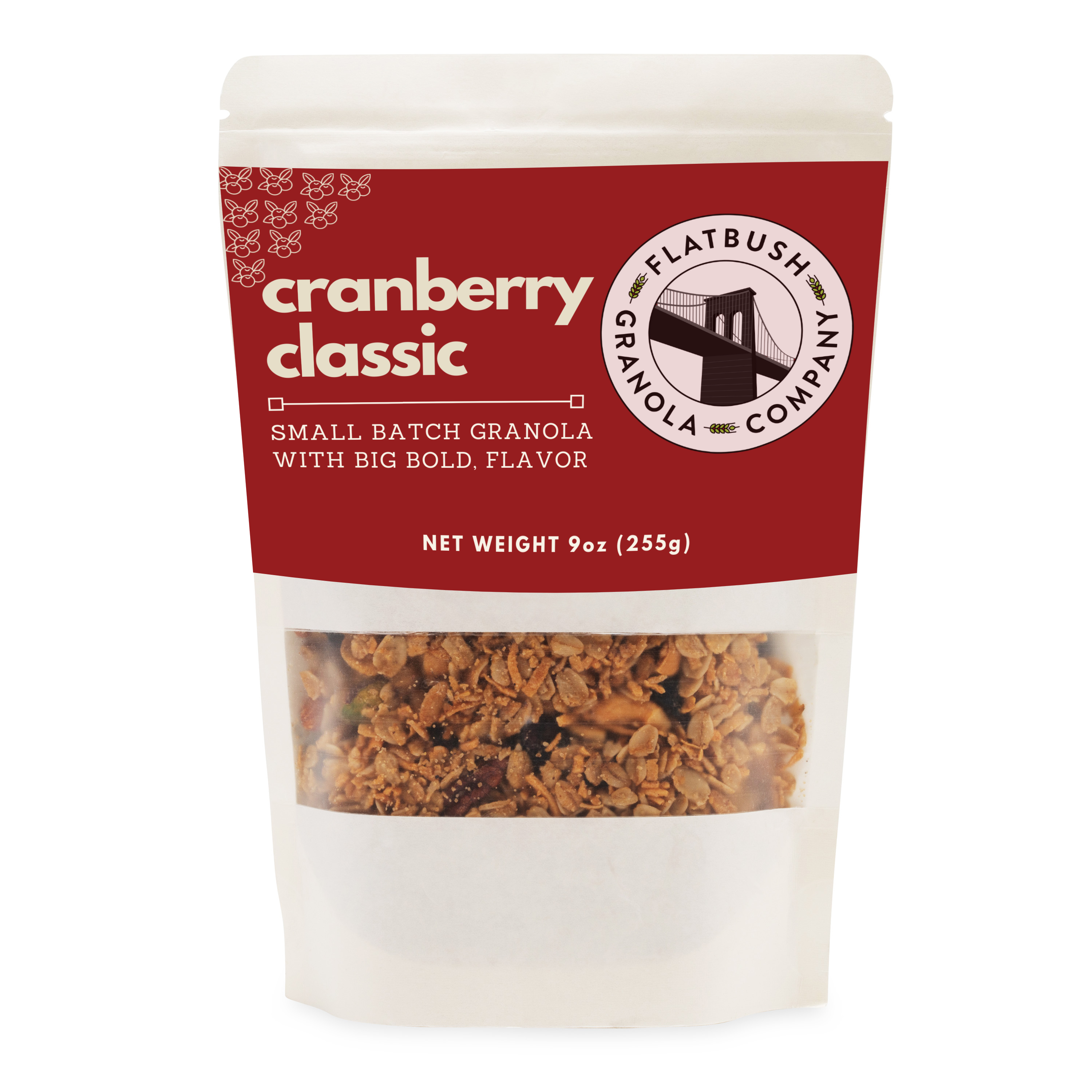 16oz Flatbush Granola pouch of Cranberry Classic against white background